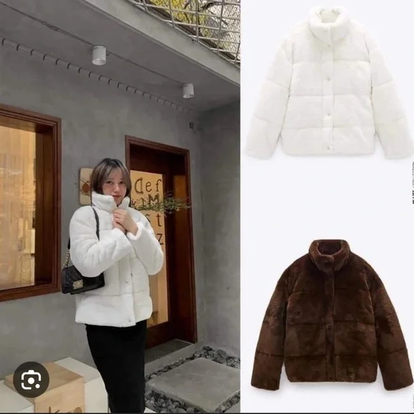 Zara | Jackets & Coats | Nwot Zara Faux Fur Jacket Zipper White